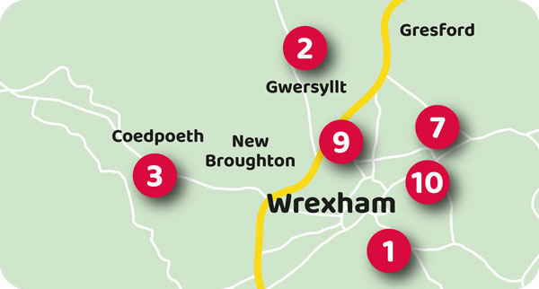 Map of Welsh schools in Wrexham