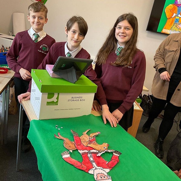 High school children working on Welsh project